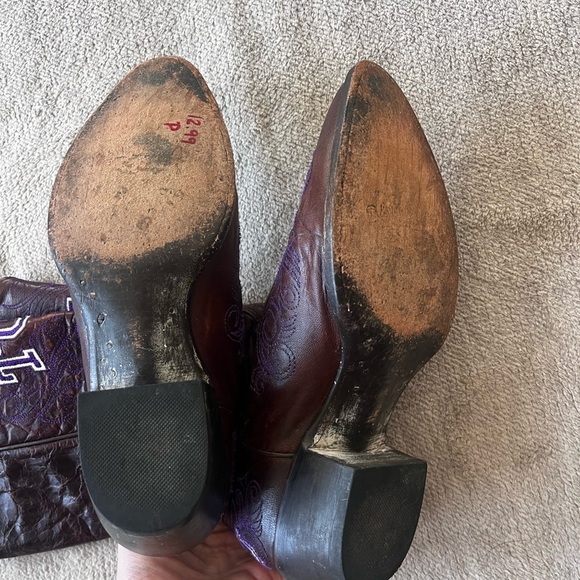 TCU Horned Frogs Gameday Cowboy Boots Women Size 8 Brown Purple Embroidered - Picture 7 of 9